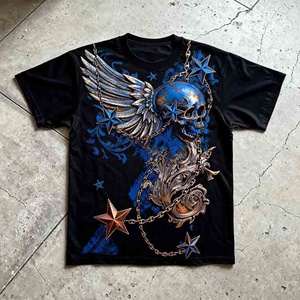 เสื้อยืดโอเวอร์ไซส์ โพลีเอสเตอร์ 100% รุ่นใหม่ปี 2026 สไตล์สตรีท วินเทจ พิมพ์ลายกราฟิกหัวกะโหลกแบบกำหนดเอง คอเสื้อแบบซิป - Product Image 2