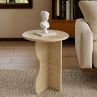 Table d'appoint gigogne légère et écologique en travertin italien Super Blanc Wabi-Sabi, table de chevet en marbre naturel, table basse