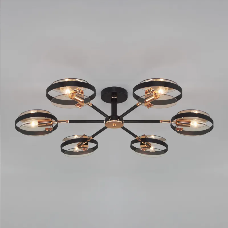 Industrial iron glass 6-lights chandelier rustic semi flush mount ceiling light fixture