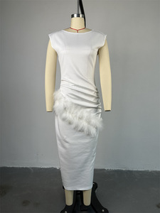 Abbigliamento Femminile Abiti da Sera Estivi con Colletto Obliquo Vita Coperta Slim Manica Corta <span class=keywords><strong>Midi</strong></span> Linea A Vestito Casual da Festa per Donne - Product Image 5