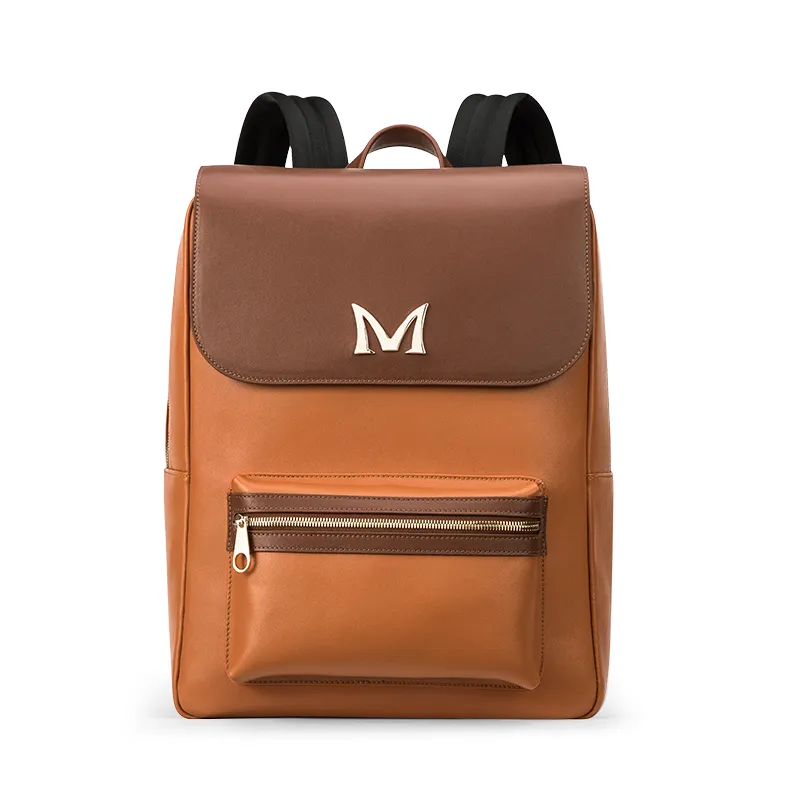 Unisex Vintage leather Medium Size Multi-pocket England Style Flap Backpack