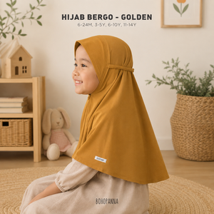 Hijab BOHOPANNA Golden Bergo pour filles, couleur unie, tenue modeste quotidienne, tissu en coton, toutes saisons, 6-24 mois, 3-5 ans, 6-10 ans, 11-14 ans - Product Image 1