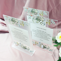 Carte de table en acrylique transparent imprimée couleur unique 2026 avec support pour fête de fiançailles et événement de mariage