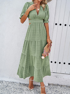 2024 abiti estivi <span class=keywords><strong>da</strong></span> donna con scollo a V abiti con scollo a V Sexy a maniche corte senza schienale abiti Casual di nuova moda - Product Image 4