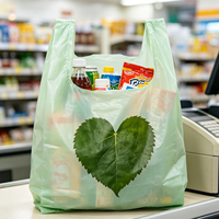 Sacs en plastique jetables en forme de cœur à motif de feuilles vert clair, sacs de courses imperméables, sacs de transport alimentaire, vente en gros
