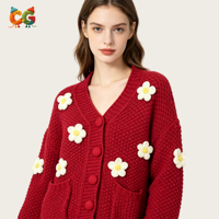 CG Neuerscheinung Damen Blumenmuster V-Ausschnitt Strickjacke Langarm Polyester Locker Sitzend Offene Vorderseite Lässiger Strickpullover OEM Damen