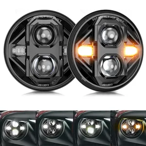 DOT E-marked Turn Signal DRL Halo Ring High Low Beam Angel Eyes 75W 7 Inch Led Headlight for Wrangler