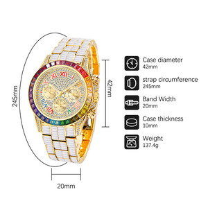 Montre-bracelet de luxe étanche à quartz pour femmes, nouveau design, arc-en-ciel, baguette diamant, vente en gros - Product Image 4