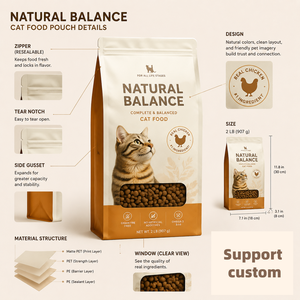 Sachet d'emballage alimentaire pour animaux de compagnie imprimé sur mesure, à huit soudures latérales, refermable, avec fenêtre, pour croquettes pour chats et chiens, pochette en plastique pour friandises pour animaux - Product Image 3