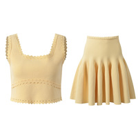 Conjunto de Dos Piezas Tejido para Mujer, Verano 2026, Top Ajustado con Volantes y Minifalda, Atuendo Casual y Cómodo