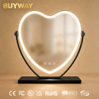 BUYWAY-HollywoodVanity-Mirror-with-Heart-Shaped LED Light Border, Miroir de maquillage noir sans cadre avec bordure lumineuse LED en forme de cœur et inclinaison réglable