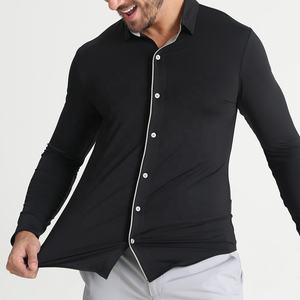 カスタムロゴブランド軽量ニット白スパンデックスポリエステルカジュアルポロネックボタン長袖シャツ夏用 - Product Image 4