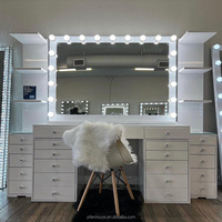 Table de maquillage éclairée moderne avec grand rangement, panneau en MDF durable