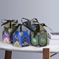 Lot de 12 boîtes cadeaux en papier couché en forme de lanterne étoile et lune Eid Mubarak avec ruban pour cadeaux alimentaires et de sucrerie pour fêtes