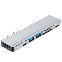 Adaptateur Hub USB Type C 7 en 1, station d'extension double USB Type-C pour MacBook Pro avec lecteur de carte SD/Micro SD USB 3.0 vidéo 4K