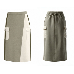 Women's Cargo Midi <b>Skirt</b> <b>Elastic</b> <b>Waist</b> Solid Color Polyester Cotton Pocket Design All Seasons Wear - Product Image 6