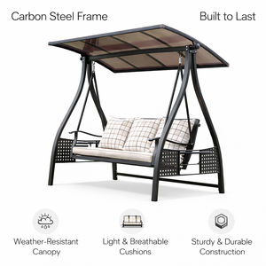 Fauteuil balançoire de jardin Meiqi 3 places en aluminium écologique avec auvent lumineux solaire pour villa, salon, parc - Product Image 4