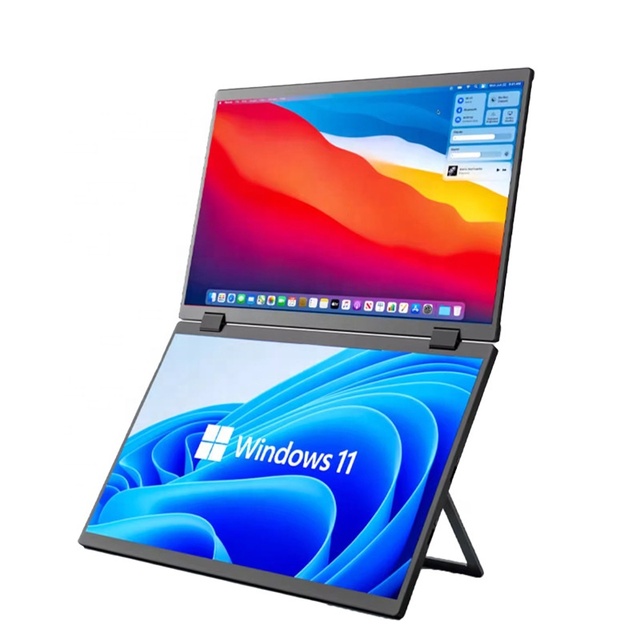 18.5" 100Hz Dual Monitor Portable Monitor for Laptop Screen Extender 1080P 360 Degree Folding Stacked Triple Display with Stand