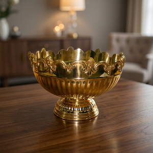 Cuenco Grande de Latón con Forma de Corona - Cuenco Decorativo con Pedestal - Cuenco Central de Estilo Victoriano - Cuenco de Latón para Frutas para Decoración del Hogar - Product Image 2