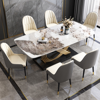 Design simple nordique 6 places base en métal doré table et chaises de salle à manger ensemble de table avec dessus en marbre mobilier moderne