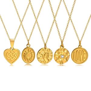 <span class=keywords><strong>Médaille</strong></span> martelée sculptée pour gravure femmes breloques 2024 Pvd acier inoxydable hommes été mode bijoux colliers CZ en gros - Product Image 1