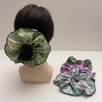Femmes Vintage fleur-Style encre-lavage peinture cheveux chouchous Satin cheveux cravate verrouillage bord couture élastique cheveux accessoires pour