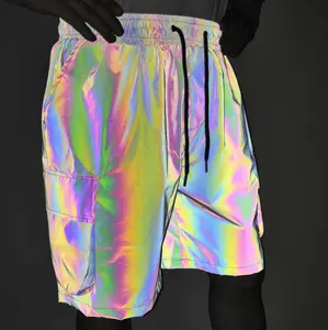 Short de sport réfléchissant pour homme et femme, pantalon de sécurité, ample, décontracté, coloré, arc-en-ciel, avec logo personnalisé, mode 2020