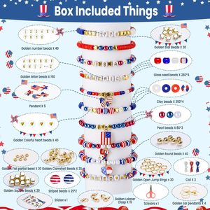 Ensemble de 3000 perles en argile rouge, blanche et bleue, cordon élastique, <span class=keywords><strong>kit</strong></span> de <span class=keywords><strong>fabrication</strong></span> de bijoux faits main pour les vacances et le port quotidien - Product Image 4