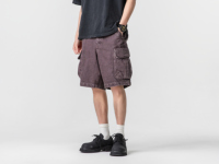 Shorts pour hommes en coton 100% camouflage, coupe ample, multi-poches, jambe droite, taille élastique, effet délavé