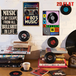 Ensemble de panneaux métalliques vintage sur le thème de la <span class=keywords><strong>musique</strong></span>, décoration murale rétro des années <span class=keywords><strong>80</strong></span> pour la maison, le studio ou le bar - Product Image 3