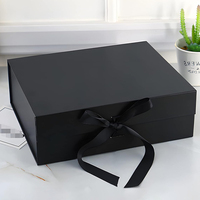 Boîtes d'emballage rigides pliables en carton recyclable noir de luxe avec logo personnalisé, à rabat magnétique, pour perruques, vêtements et cadeaux