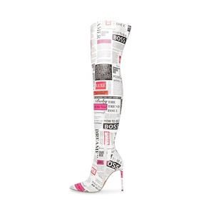 Scarpe e borse da abbinare dell'unità di elaborazione stivali di pelle giornale di stampa sexy tacchi a spillo stivali sopra il ginocchio coscia stivali alti delle donne stivali lunghi - Product Image 5