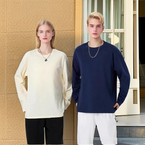 260gsm tinh khiết bông người đàn ông t Áo sơ mi rắn dài tay hơi Thả Vai gân còng lỏng HEM thoáng khí thể thao giản dị hàng đầu - Product Image 2