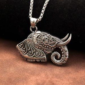 Stainless Steel Men's <b>Elephant</b> Pendant Themed Animal Design Asymmetry Geometric Fashion Jewelry <b>Gift</b> for Clothing Matching - Product Image 3