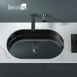 Hot Selling Bathroom Sanitary Ware Golden Black Oval Wash Face Sink Undermount Art Basin