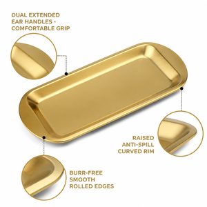 Food Grade SUS304 Rectangular Serving <b>Trays</b> with Dual Ear Handles Luxury Gold Plated Snack Platters for Korean <b>BBQ</b> Tableware Set - Product Image 5