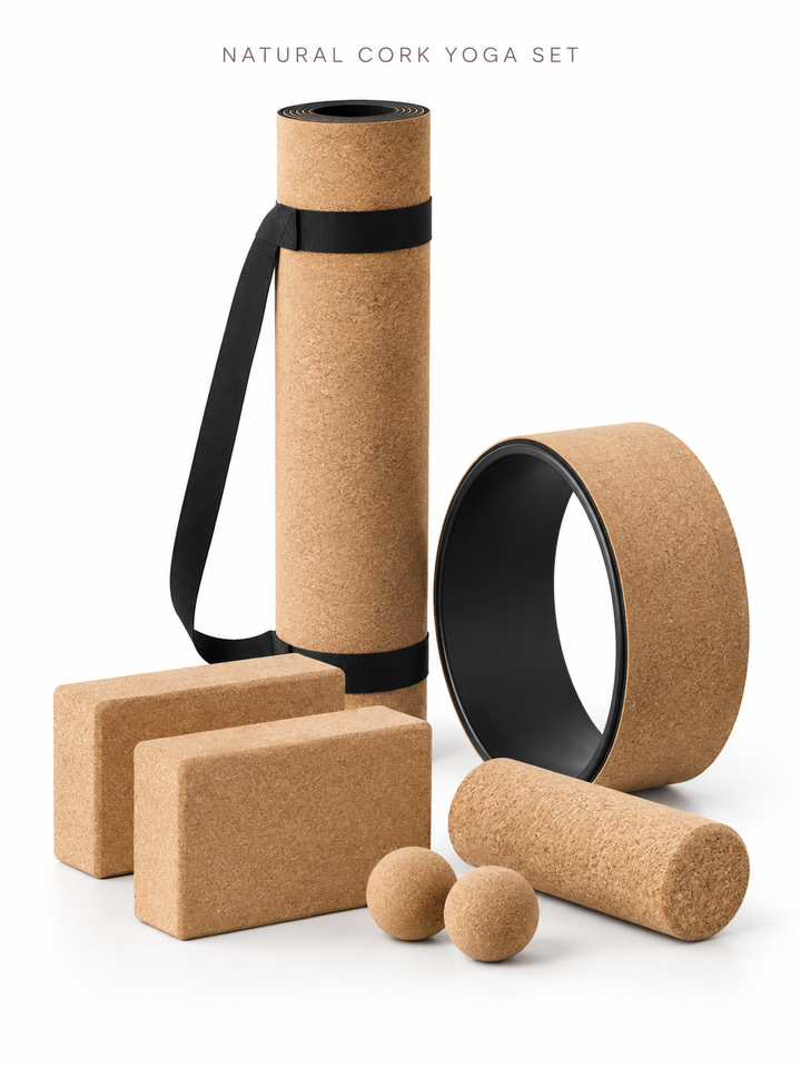Natural Cork Yoga Set Eco Friendly Kit with Mat Blocks and Strap Non ...