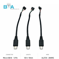 Câble Micro USB B mâle vers 2,0 mm pas de 5 broches, faisceau de câbles blindé en PVC avec cuivre étamé 28AWG pour câblage de signal PCB