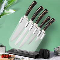 Ensemble de couteaux de cuisine en acier inoxydable, ensemble de 7 pièces avec porte-couteaux et aiguiseur, coffret cadeau coloré pour un usage domestique