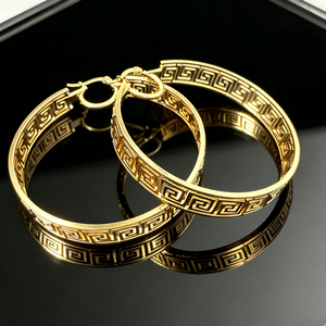 <span class=keywords><strong>Orecchini</strong></span> a Cerchio con Motivo a Chiave Greca Placcati in Oro 18k, <span class=keywords><strong>Orecchini</strong></span> a Cerchio Incisi in Acciaio Inossidabile, Gioielli Vintage con Texture Geometrica Classica - Product Image 5