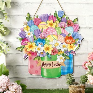 Spring Floral Wooden Hanging Tag Easter Decoration Home Door Welcome Sign Reusable Flower Shape Decor - Product Image 1