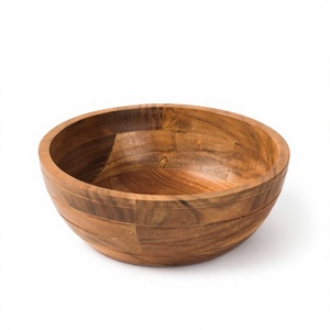 Bol de service vintage en bois d'acacia à motif côtelé pour salades et pâtes, forme personnalisée, résistant à la chaleur, écologique, compatible lave-vaisselle, pour la maison - Product Image 3