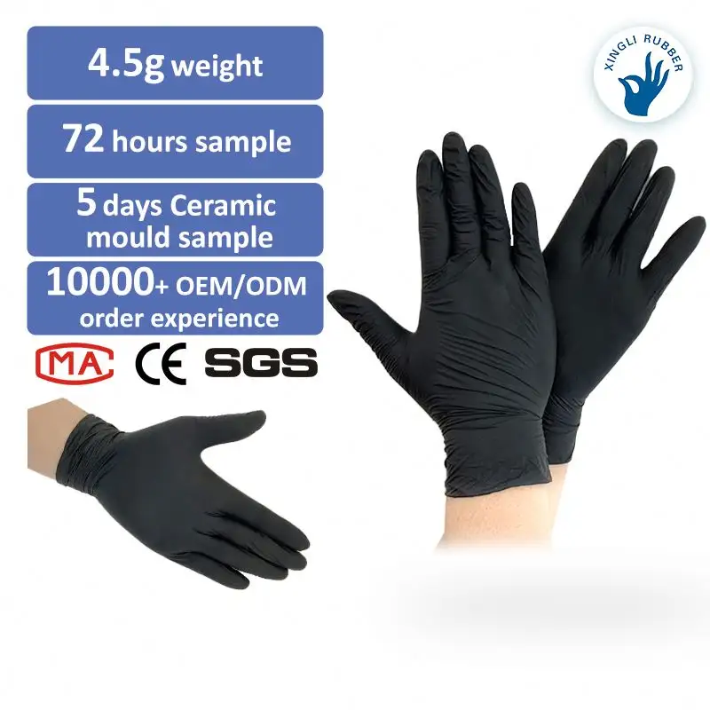 Popular 100 pcs box Non-sterile Food Grade Laboratory Examination Black Disposable Nitrile Gloves