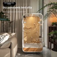 Grande cage à oiseaux carrée en fer et bois massif avec villa mobile en verre trempé pour perroquets calopsitte cage d'élevage produit en boîte