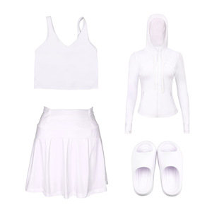 Customised Logo Women's Slim-Fit Stretch Sports Yoga Skirt,bell-bottoms, U-Neck Tank <b>Top</b> and Slippers Four-Piece Set - Product Image 5