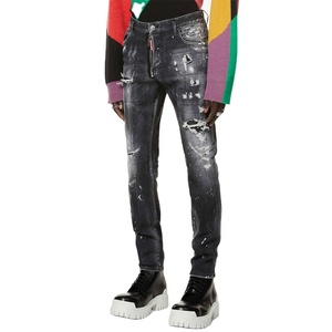 OEM New Design <b>High</b> Quality <b>Men's</b> Blue Skater Slim Fit Pencil Pants Mid <b>Waist</b> Softener Stretch Print Denim <b>Jeans</b> - Product Image 2