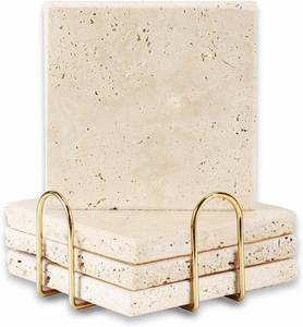 Travertine <b>Marble</b> Drinks Natural Set Bar Drink Coffee Cup Coasters for Kitchen Tabletop Office - Product Image 1