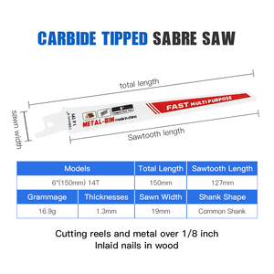 BIM 150mm <span class=keywords><strong>lame</strong></span> de <span class=keywords><strong>scie</strong></span> <span class=keywords><strong>sabre</strong></span> haute fréquence acier alternatif métal doux clous en bois plastique coupe carbure bi-métal - Product Image 2