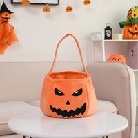 Panier citrouille en peluche personnalisé Cadeau pour enfants avec nœud papillon Sac de bonbons fourre-tout à la main Sac de friandises Seau rond orange pour Halloween