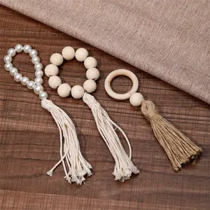 Nouvelles idées de produits <span class=keywords><strong>2023</strong></span> pure corde de chanvre faite à la main perlée gland fin ronds de serviette en gros personnalisé - Product Image 1